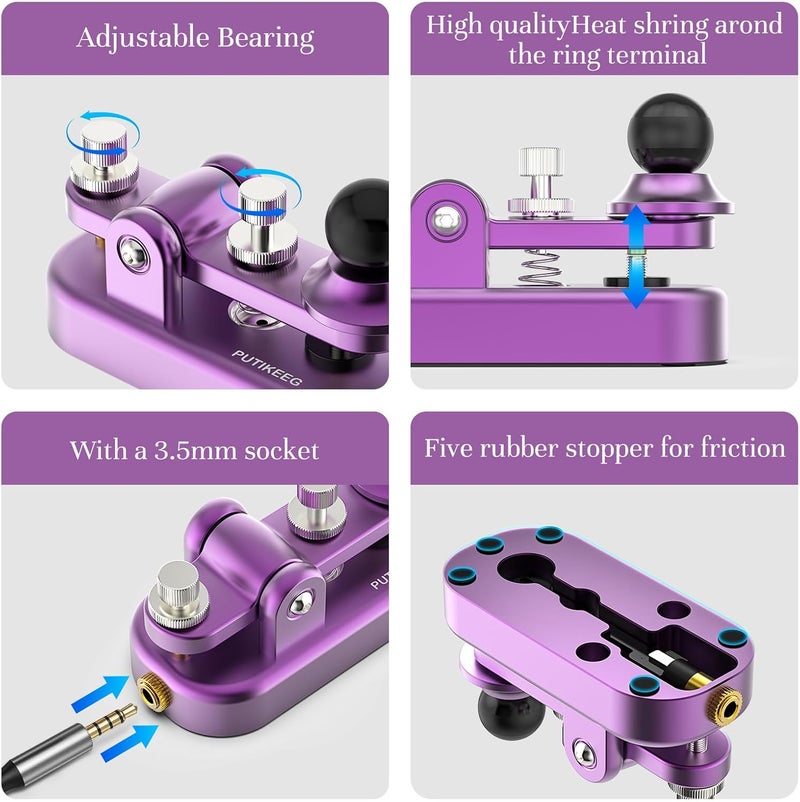 Putikeeg Mini Morse Radio Key CW HAM Send Telegram Double Paddle Morse Code Key with Aluminum Alloy Body Base (Purple) - Image 3
